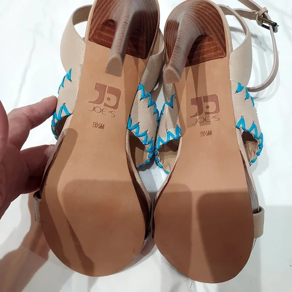 Joe's Strappy 5" Leather Heels, Turquoise Stitching, size 9.5 - Picture 6 of 6